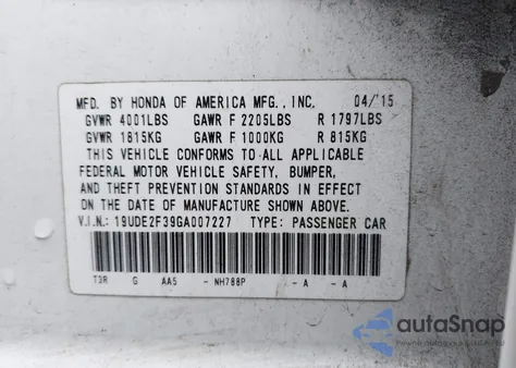 2016 Acura Ilx 2.4L/Acurawatch Plus Package from USA, damaged, VIN 19UDE2F39GA007227